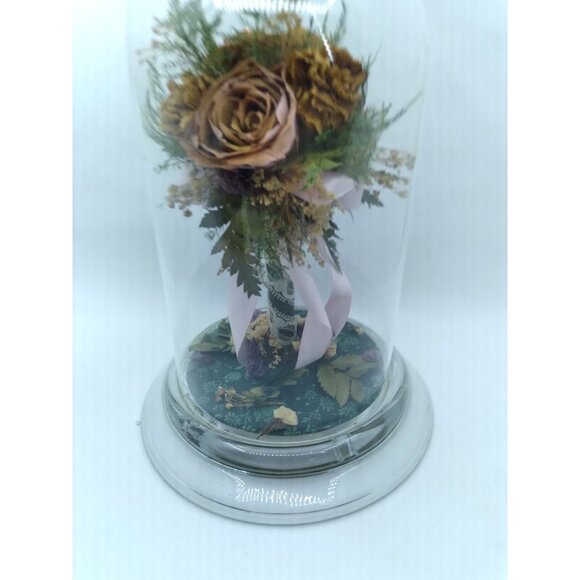 Natural Freeze Dried Rose Floral Arrangement In Glass Cloche 9" - Picture 9 of 12
